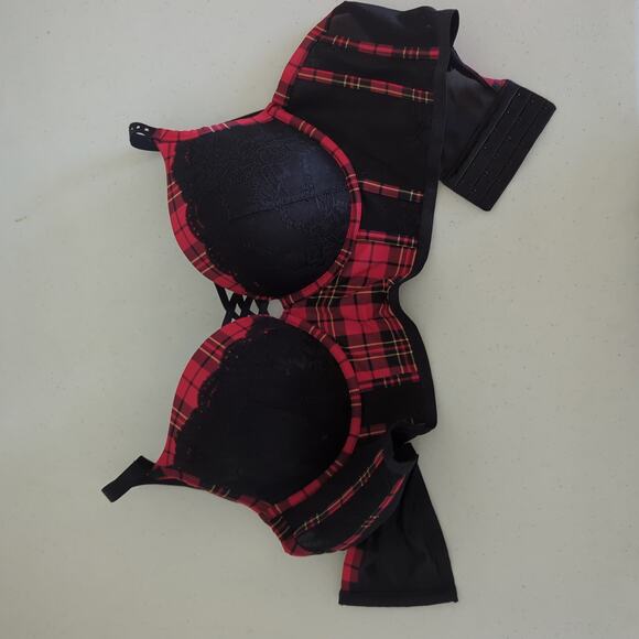 Torrid Bra Womens 44C Plunge Push Up Longline Noelle Plaid Jester Red NWT - Picture 10 of 13